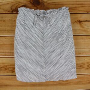 Merona Straight Skirt Womens Size M Gray White Striped Drawstring Paperbag Waist